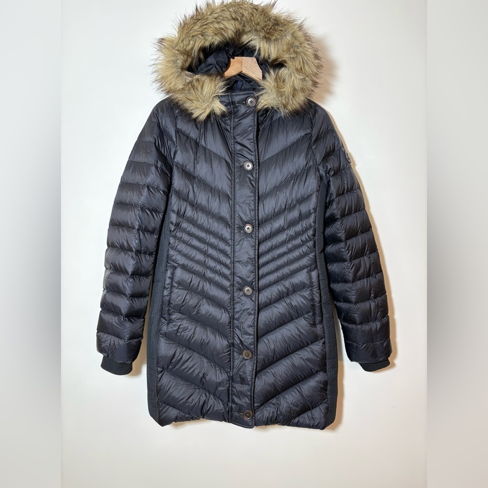 Abercrombie & Fitch Jacket Women S Black Duck Down Faux Fur Hood Parka Long